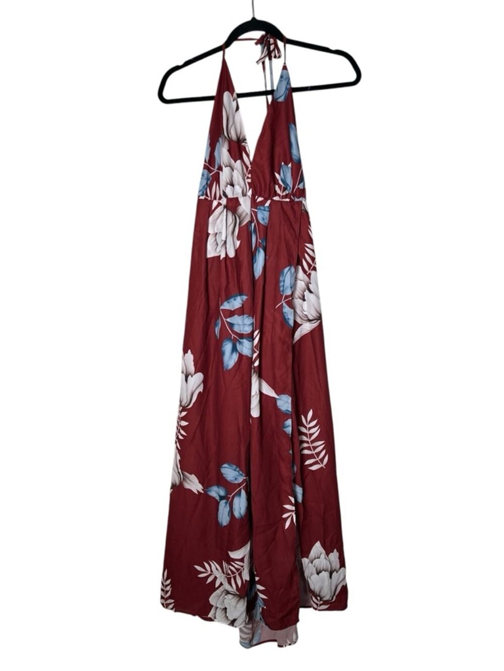 NWT Simplee wine red and blue floral print maxi dress size large L B143
